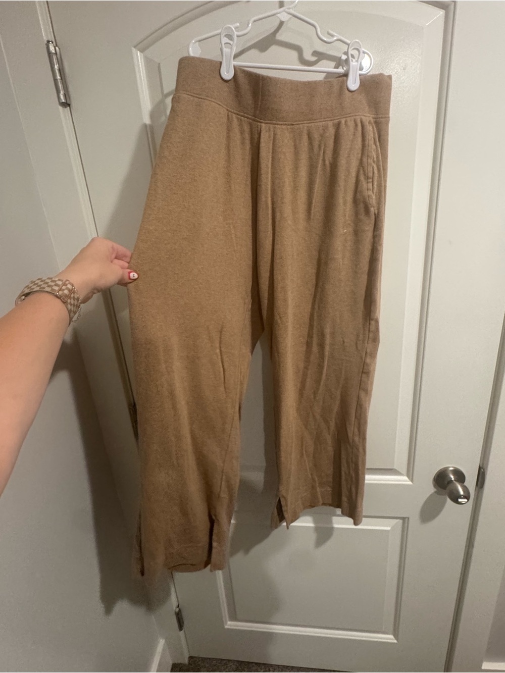 Pact womens Tan Wide-Leg Knit wide leg pat with slits
